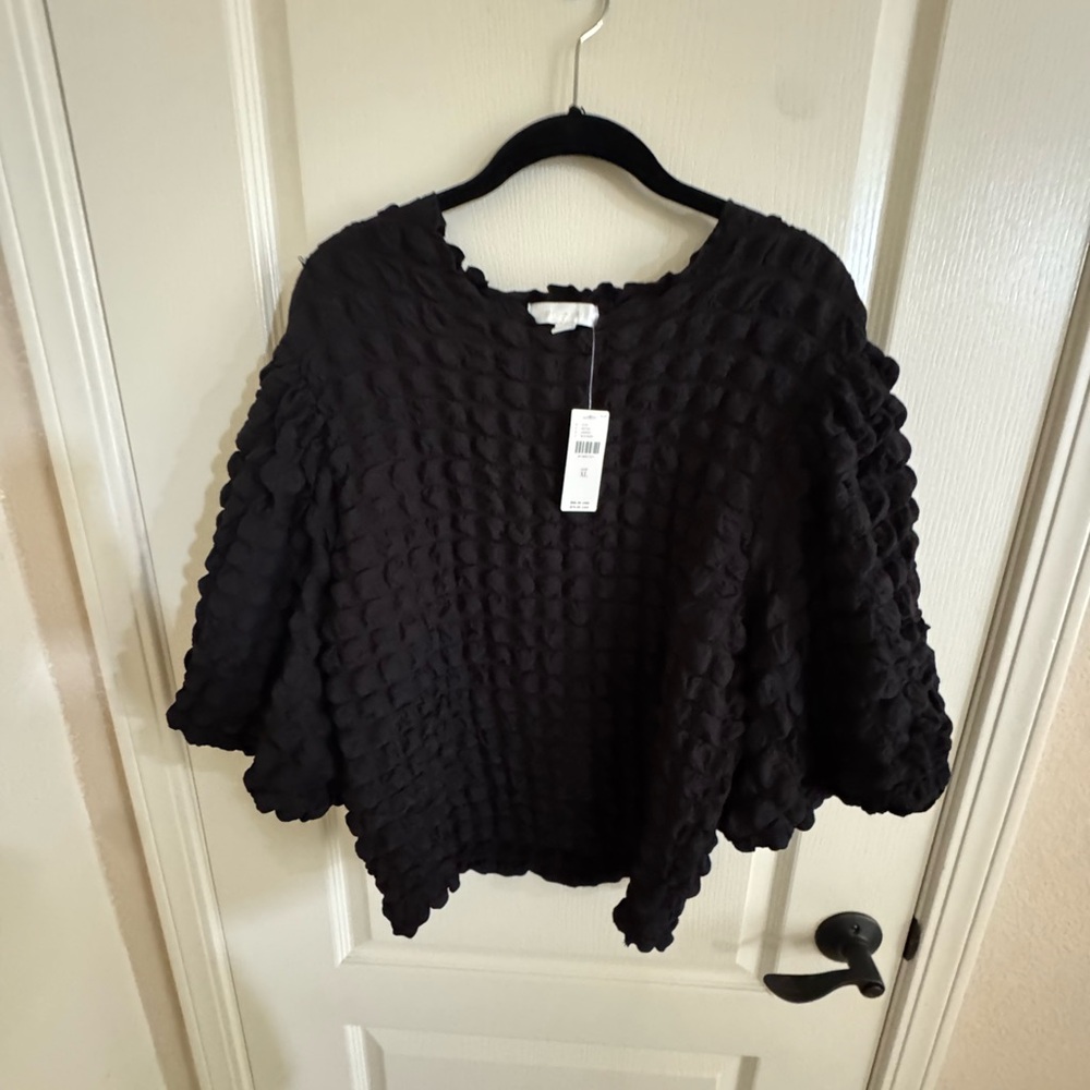 Anthropologie Black Puff Sleeve Oversized shirt